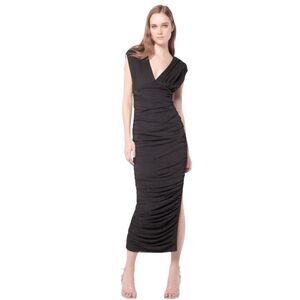 Elliatt Lori Plunge Neck Ruched Sheath Dress in Black | Size M